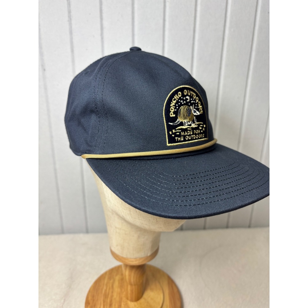 Poncho Outdoors Armadillo Patch Rope Hat Navy Blue Gold Snapback Mens Cap